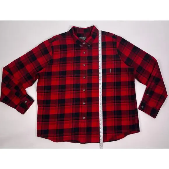 Eddie Bauer Red Black Plaid Flannel Button Up Shirt Men’s 2XL - Picture 6 of 8